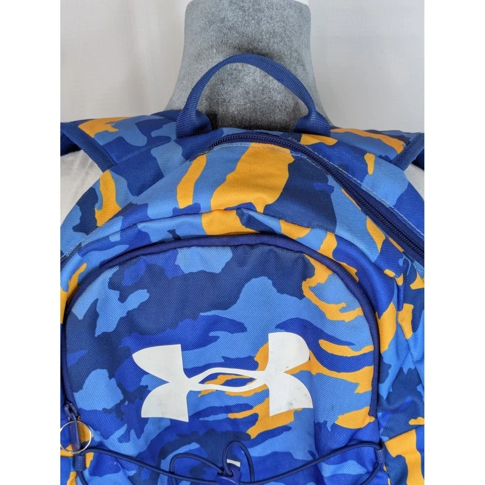 Under Armour Hustle Sport Storm Backpack Blue Yellow Camo Laptop School Travel